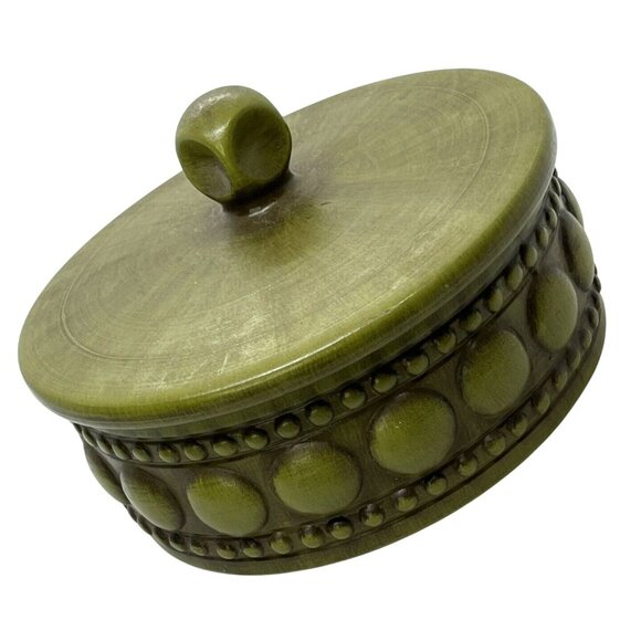 Haeger USA Lidded Round Ceramic Candy Dish Olive Green MCM 1970’s